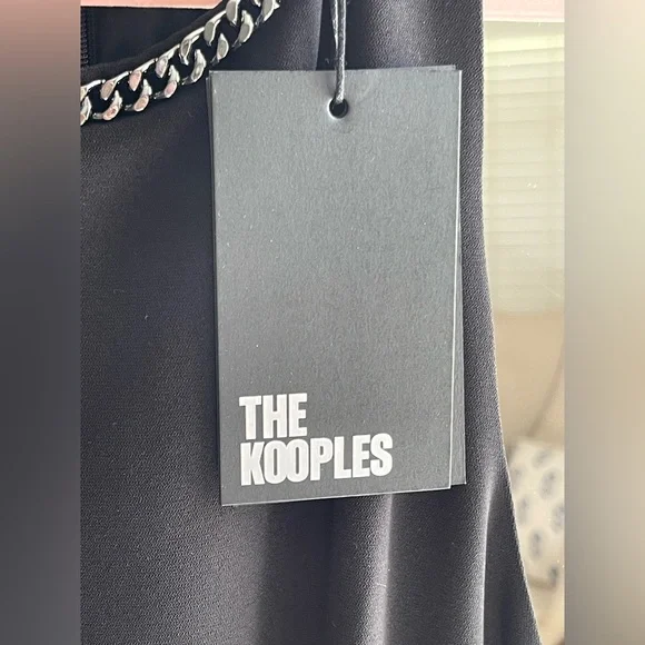 NWT The Kooples BLACK CREPE JUMPSUIT with Silver Chain Neck Detail - Picture 7 of 16